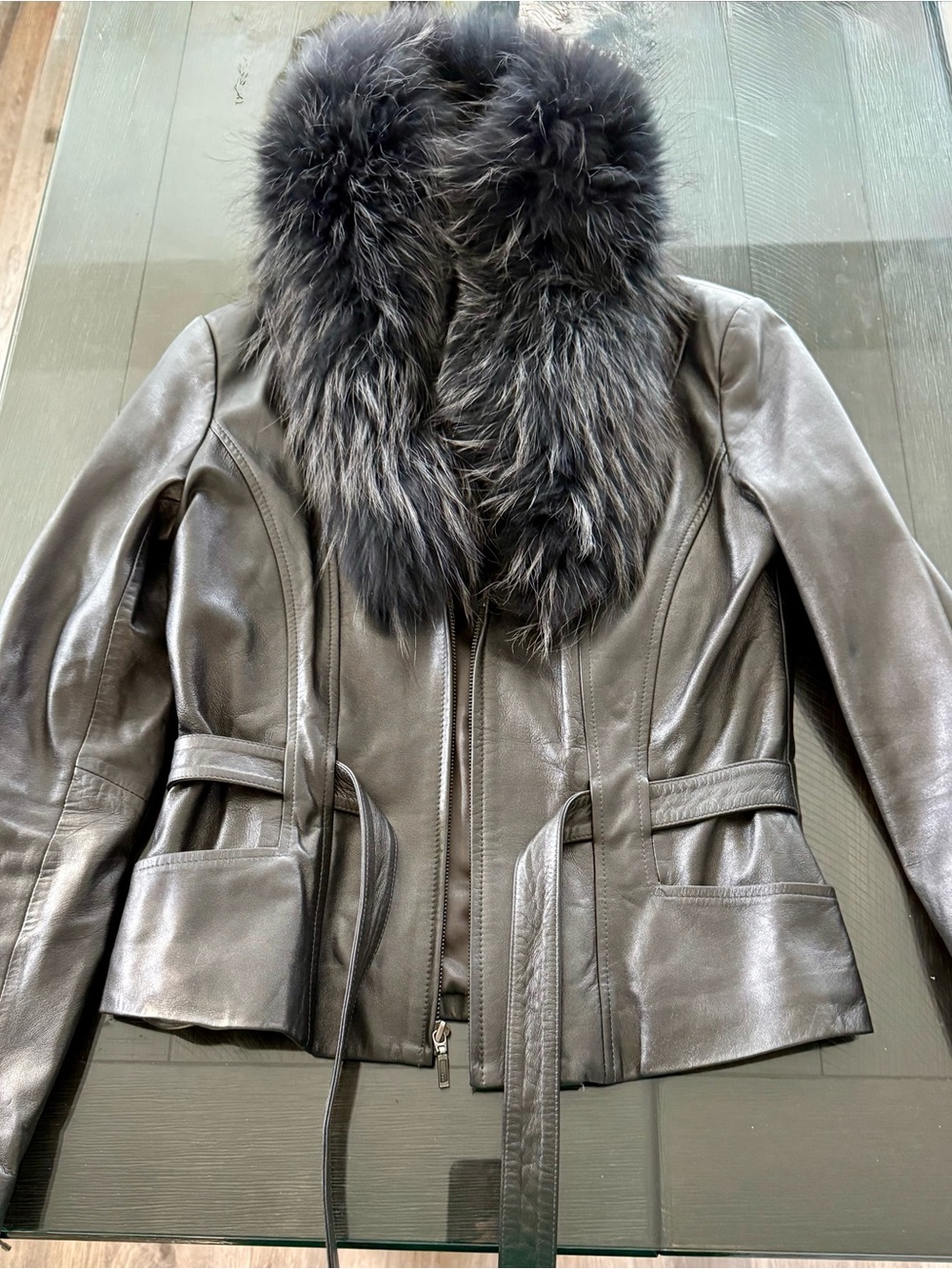 Cache Vintage lamb skin Deep metalic grey coat size 8 - Picture 4 of 8